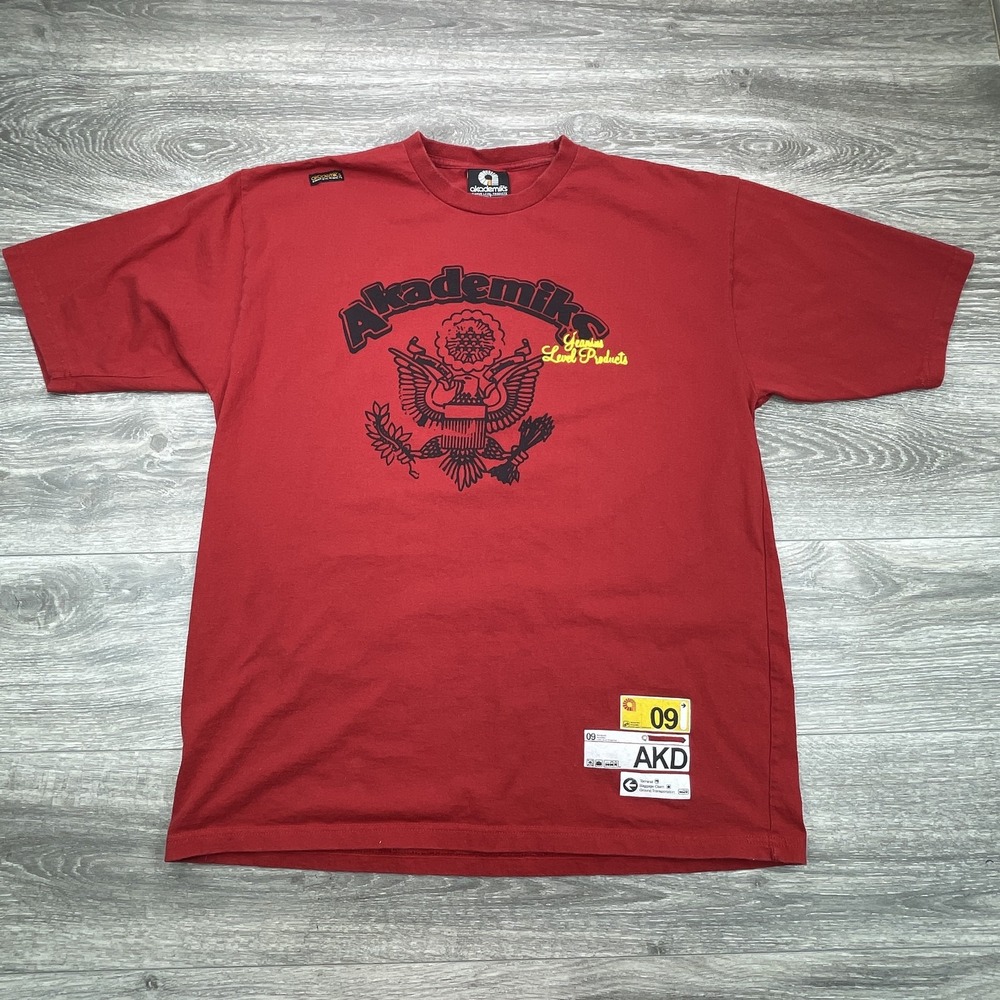 Akademiks Shirt Mens XL Red Graphic Tee Streetwear Hip Hop Culture Rap NYC Y2K